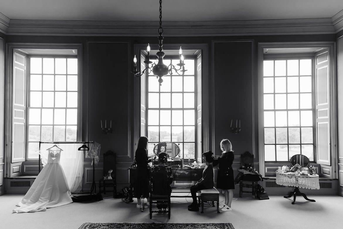 Bride getting ready in Glemham Hall