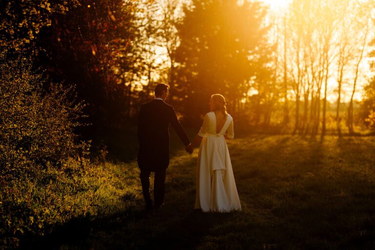 Bride and groom at golden hour