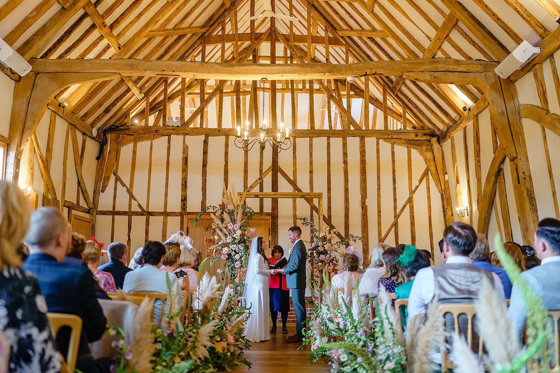 wedding ceremony in wedding barn