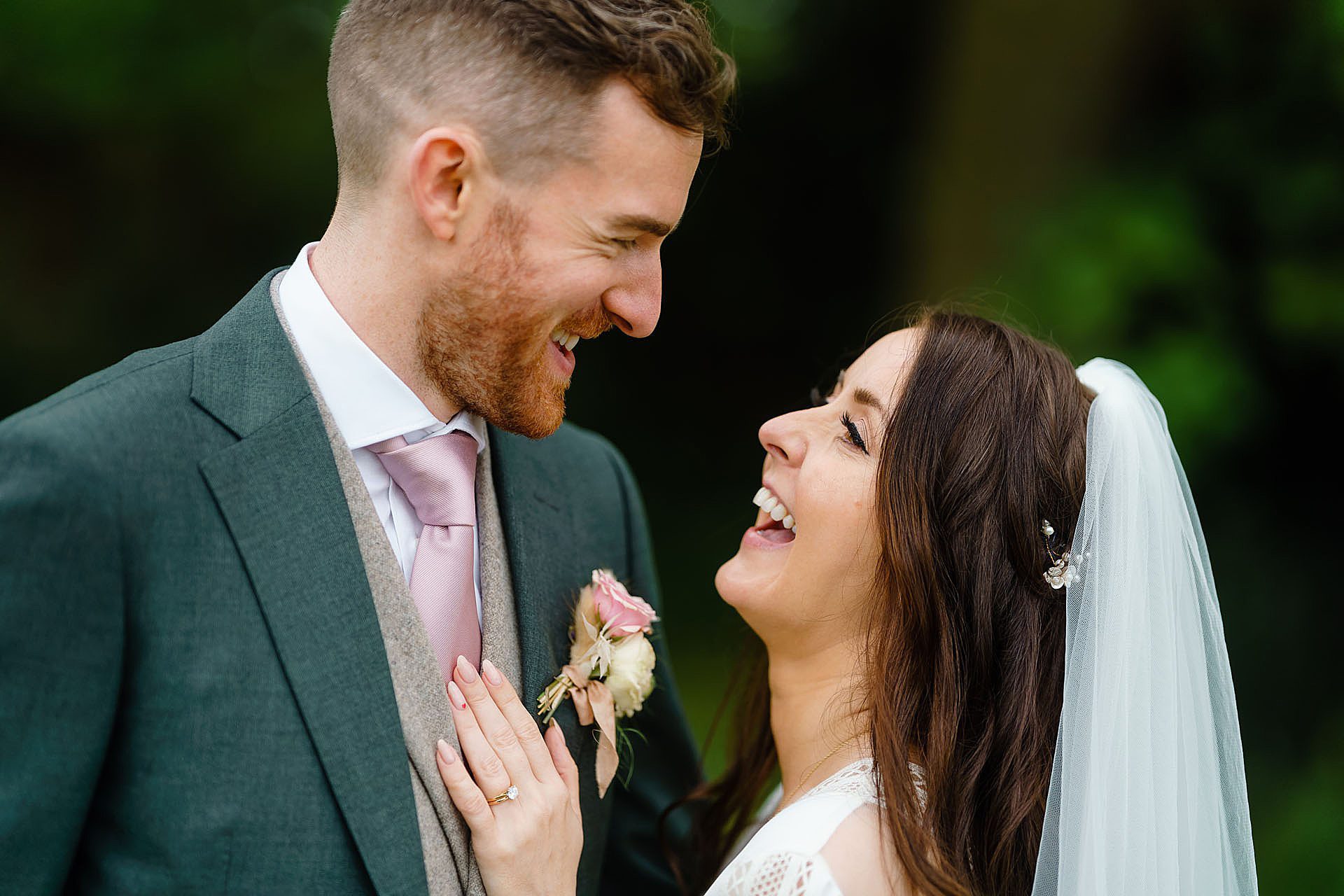 romantic bride and groom at Bruisyard Hall summer wedding
