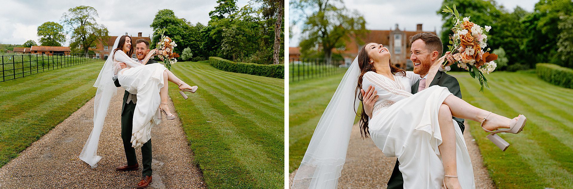 Elegant editorial bride and groom at Bruisyard Hall