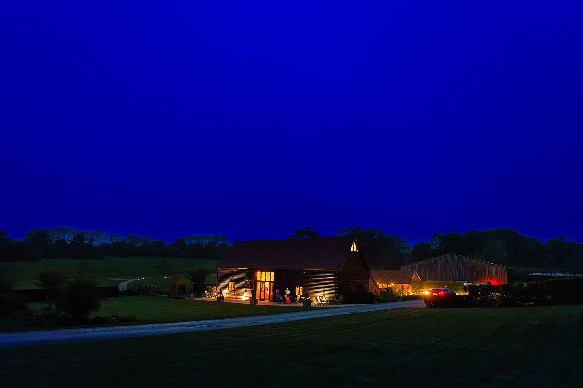 Bruisyard Hall barn at night